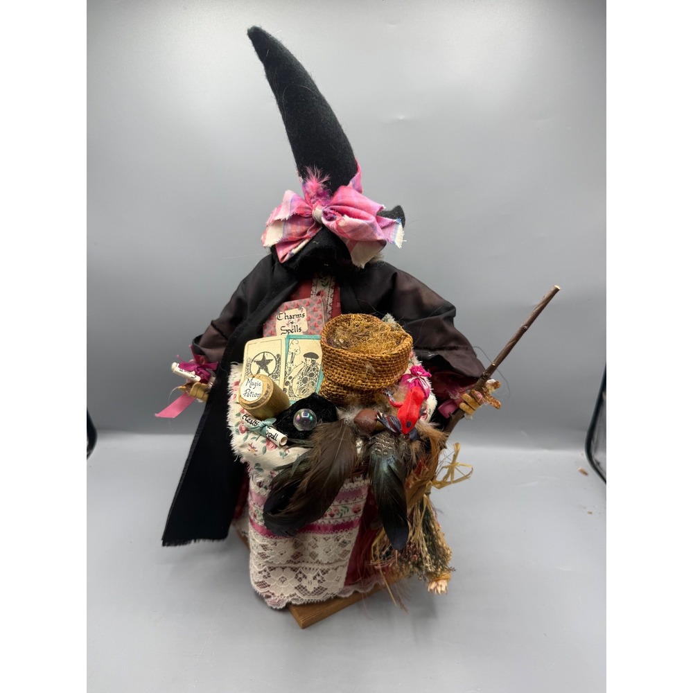 Alice Peterson 1995 Apple Doll Witch Vtg Handmade Folk Art Halloween Decor Rare